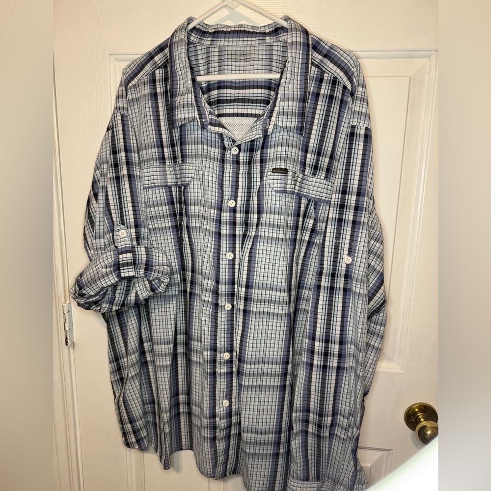 Columbia 6xl Men's Blue and white Plaid vented Shirt